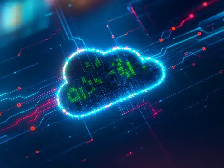 Nube digital con circuitos iluminados